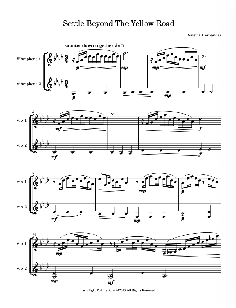 Settle Beyond The Yellow Road for Vibraphone Duo by Valeria Hernandez