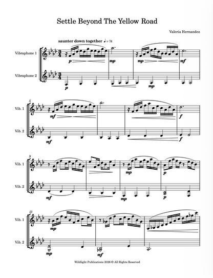Settle Beyond The Yellow Road for Vibraphone Duo by Valeria Hernandez