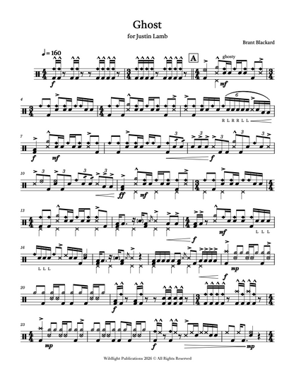 Ghost for Solo Drumset by Brant Blackard